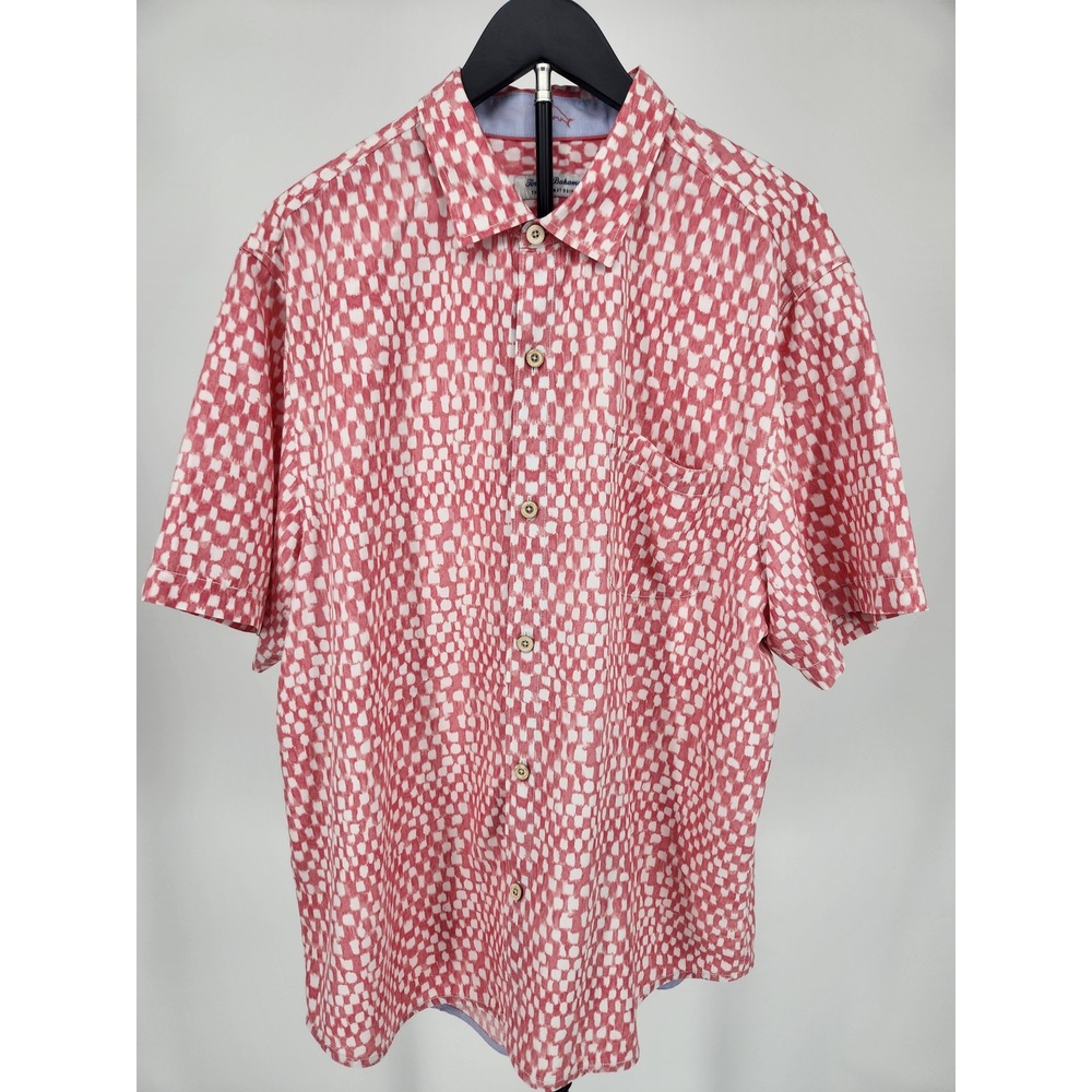 Tommy Bahama The Coconut Point IslandZone Shirt Mens XL Red White Geometric Ikat